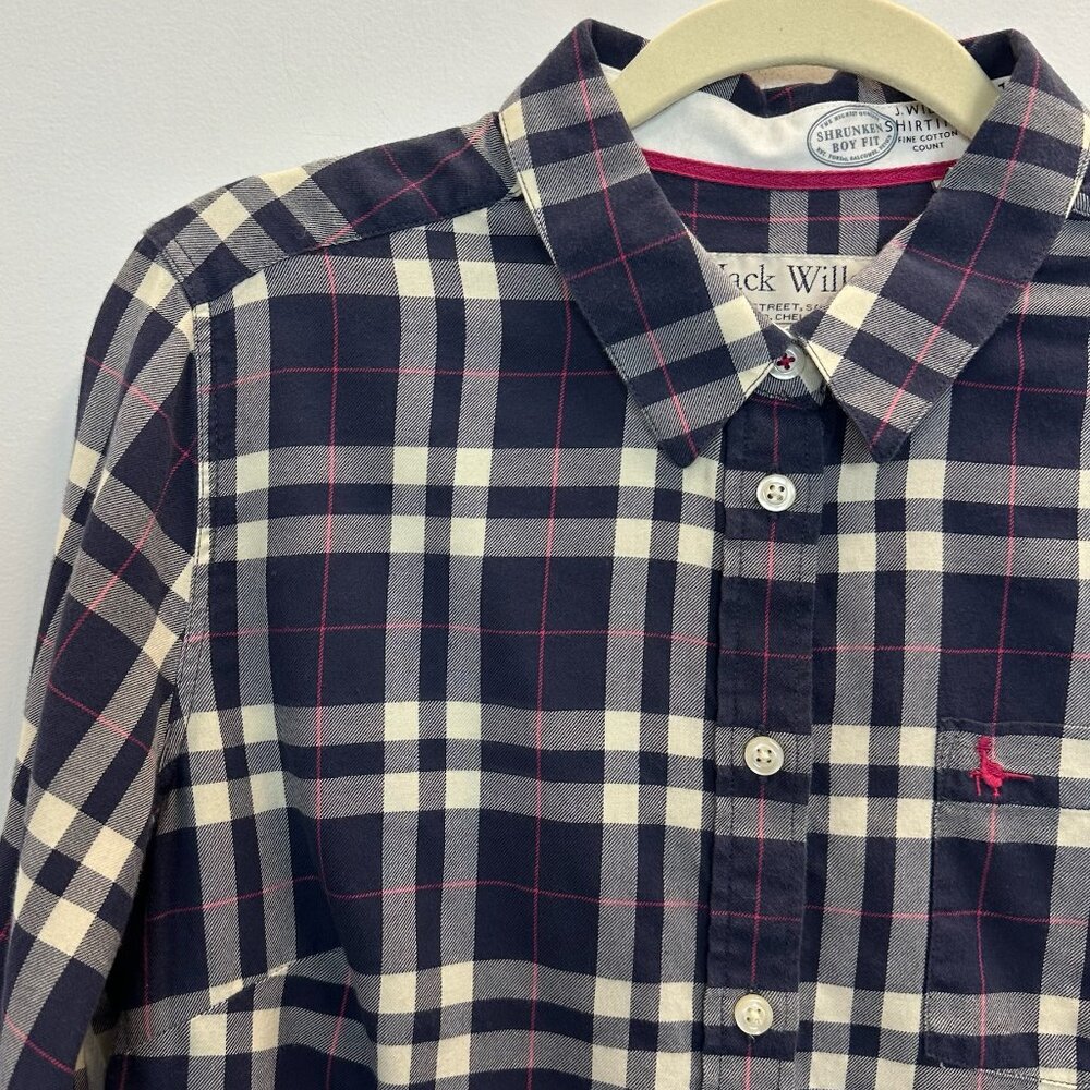 Jack Wills Plaid Button Up Shirt US10 Navy Blue Pink White